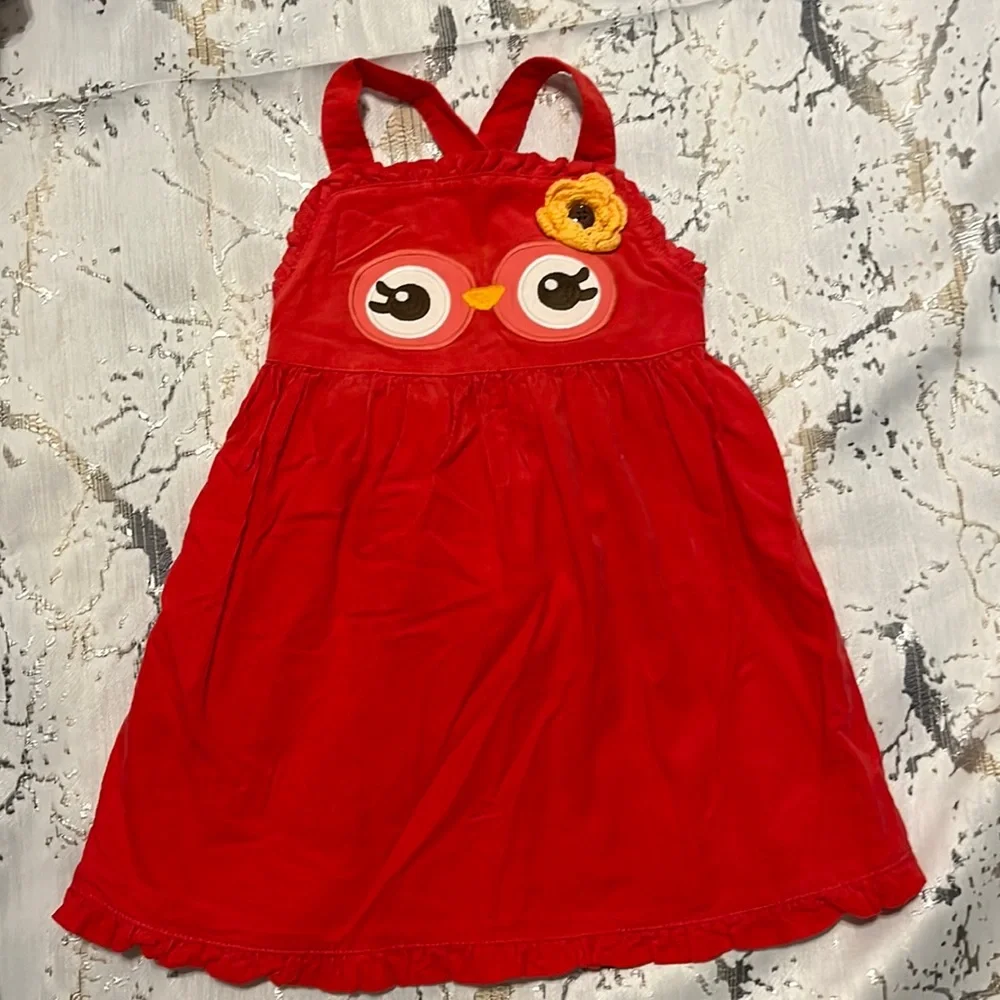 Gymboree red corduroy owl adjustable strap overall dress w/ diaper cover 18-24 m